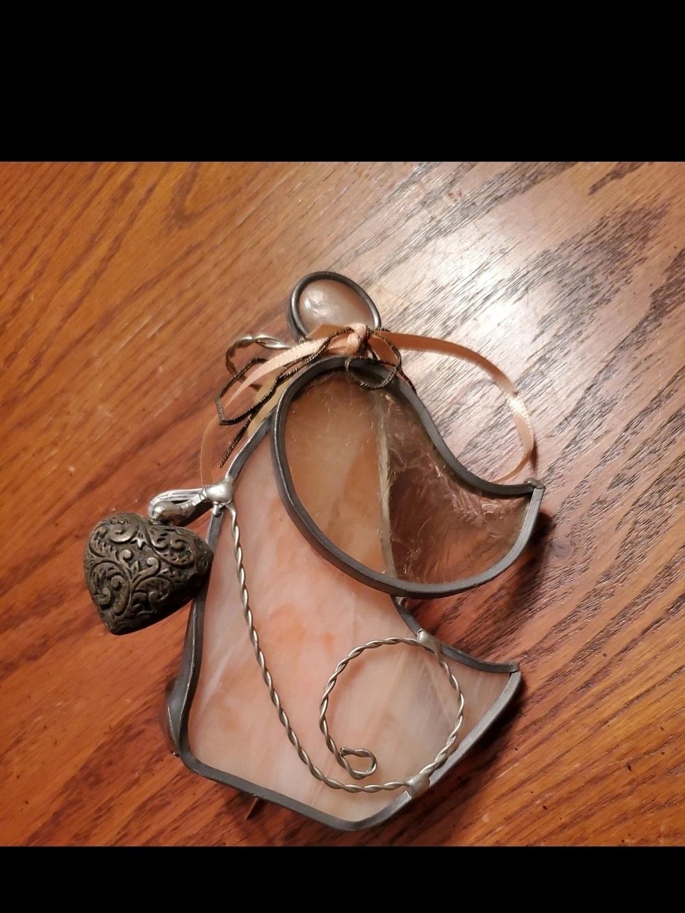 Pink Stained Glass Angel Ornament with Heart Charm